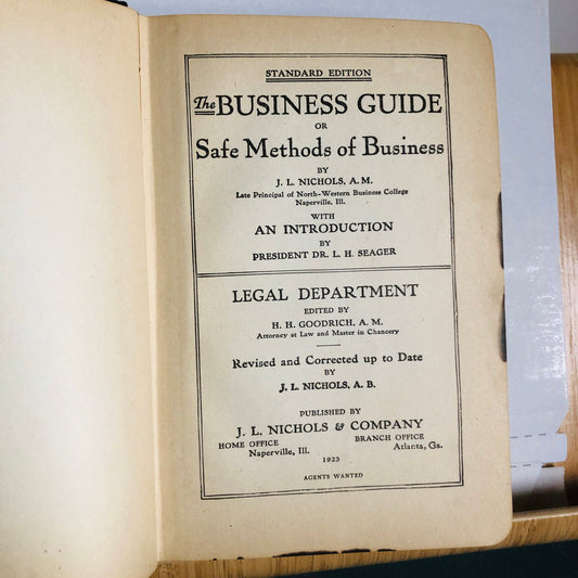 Safe Methods of Business, J. L. Nichols, A.M. Copyright 1921 The Business Guide, Vintage Collectible Book*