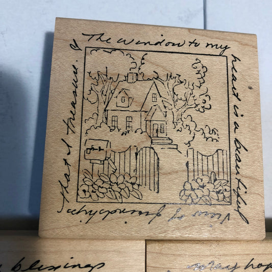 Inspirations, Rubber Stamp Blocks, Set of 3, May Blessings, May Hope Fill the window to my heart, 3 by 3 Inches
