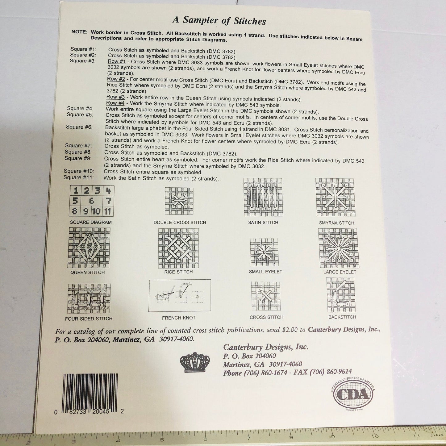 Canterbury, A Sampler of Stitches, Leaflet 45, Vintage 1996, Counted Cross Stitch Chart