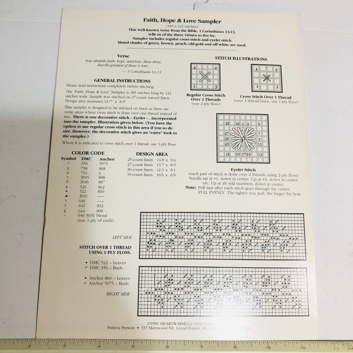 Heartwarming Samplers, Faith, Hope & Love Sampler, Item 03, Vintage 1990, Counted Cross Stitch Chart