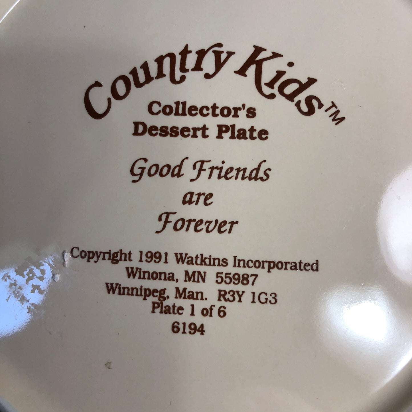 Country Kids, Good Friends Are Forever, Vintage 1991 Collectible Dessert Plate*