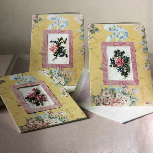 Bucilla, Anna Griffin, Floral Gardens, 3 Cards in Package, 2003 Cross Stitch Card Kit