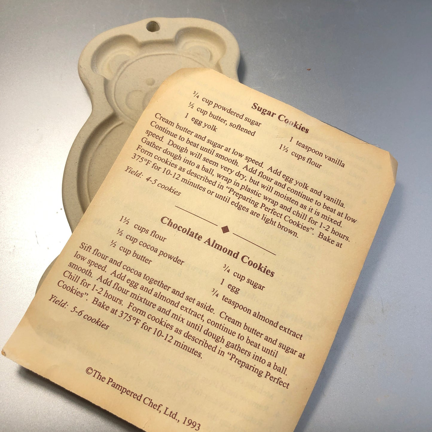 Pampered Chef, Teddy Bear, Clay Cookie Mold, Vintage 1991, Collectible