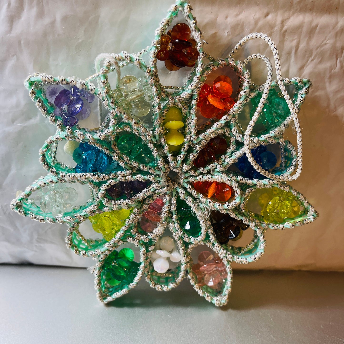 Handmade, Star-Bead, Plastic Canvas Ornament, 5 by Inches
