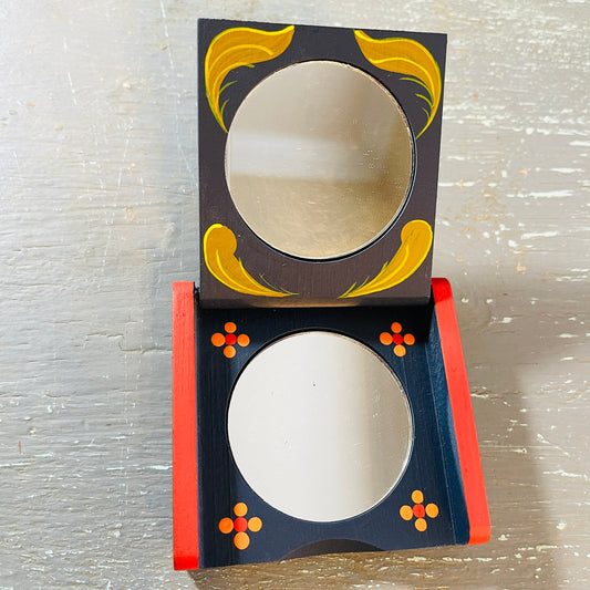 Colorful, Bird Of Paradise, Wooden, Hand-painted Compact Style Mirror, 3 by 3 Inches