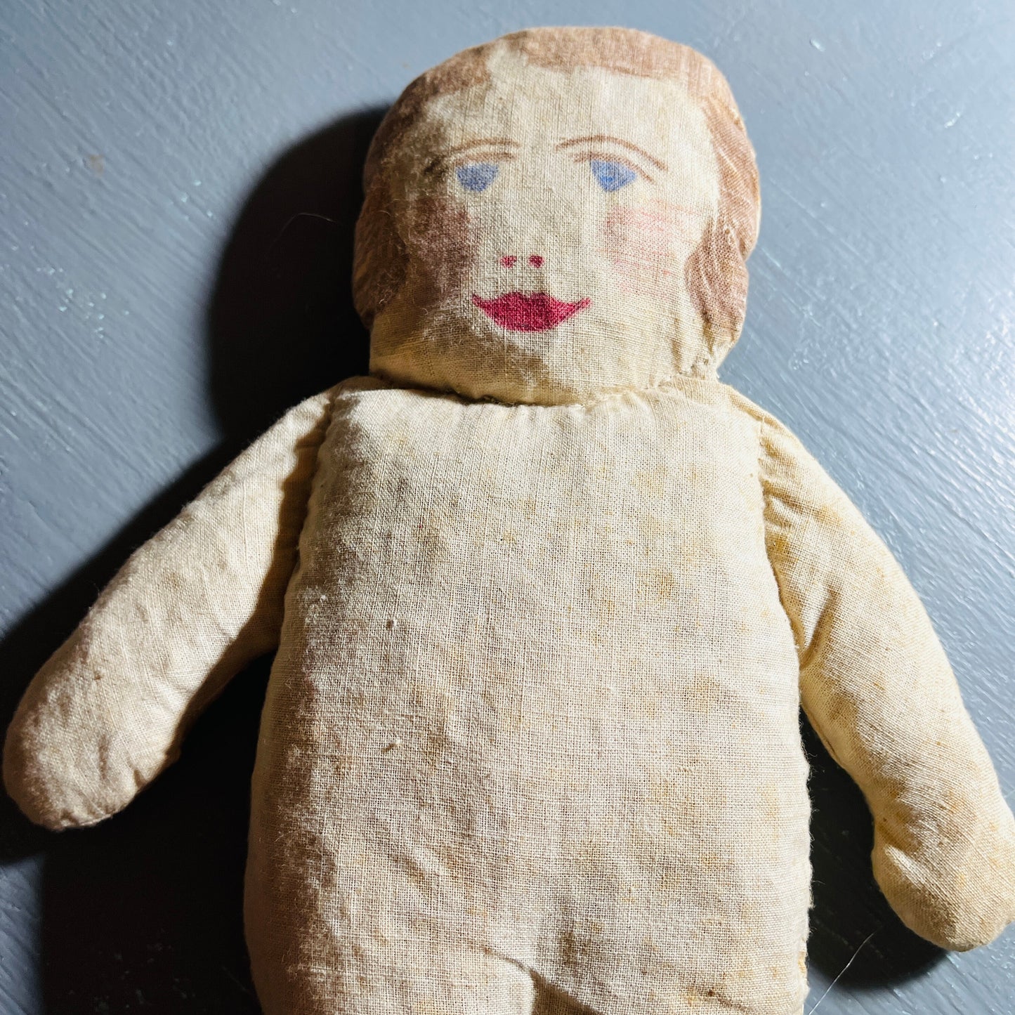 Primitive Handmade Doll with Printed Hair, Face and Shoes, Vintage Collectible