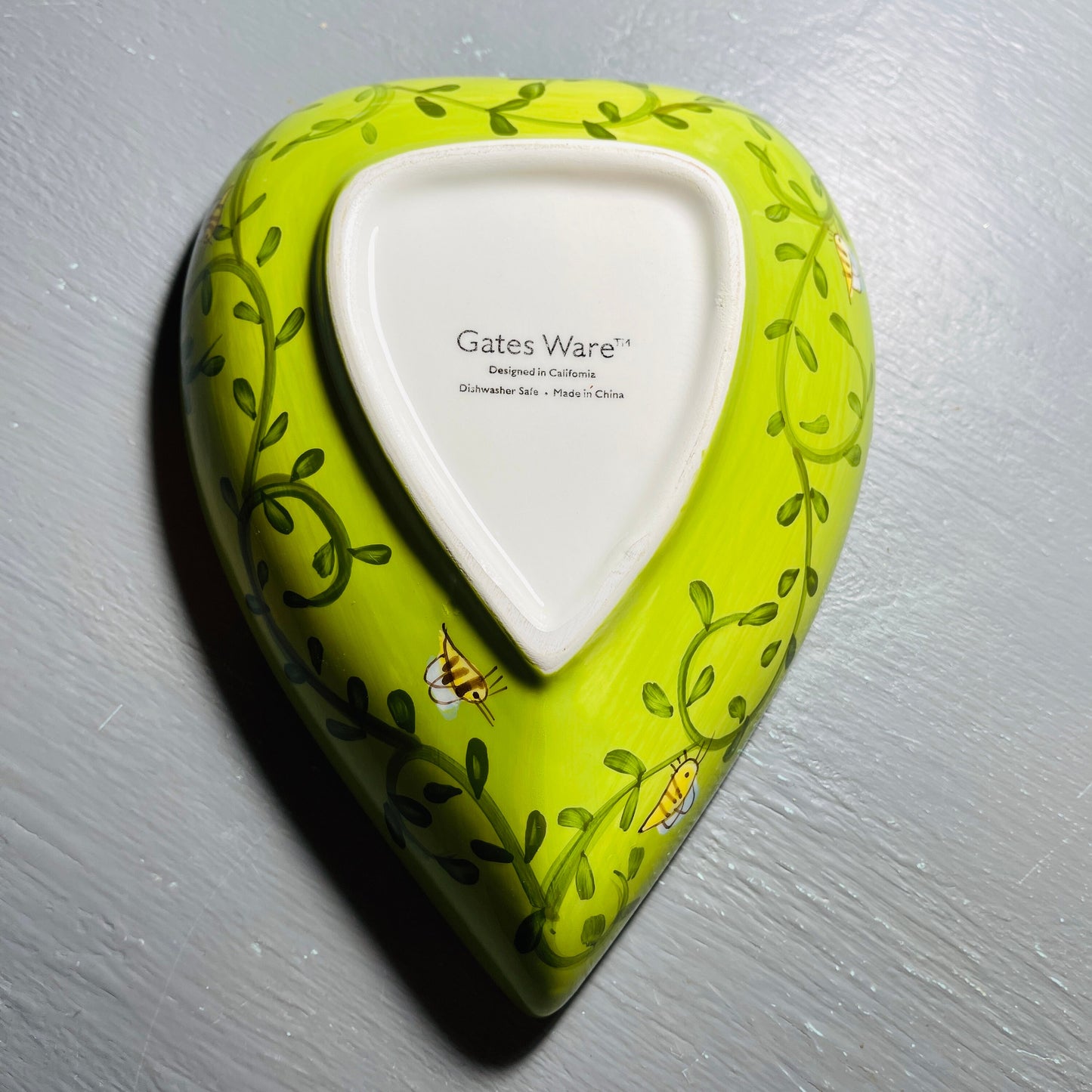 Gates Wear, Shamrock and Bee, Heart Shaped, Trinket Dish, Designed In California, Vintage Porcelain Collectible