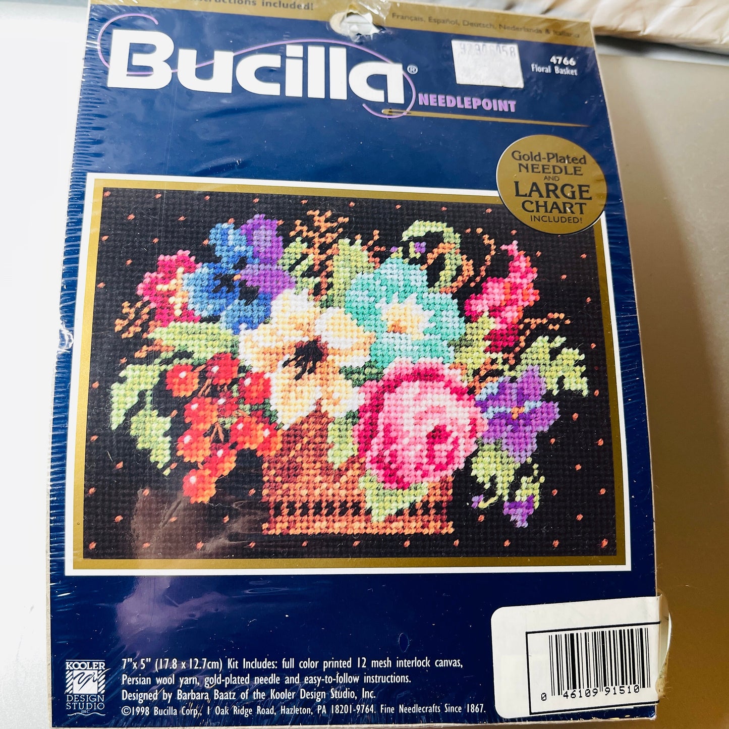 Bucilla, Floral Basket, Vintage 1998, Needlepoint Kit, 7 By 5 Inches