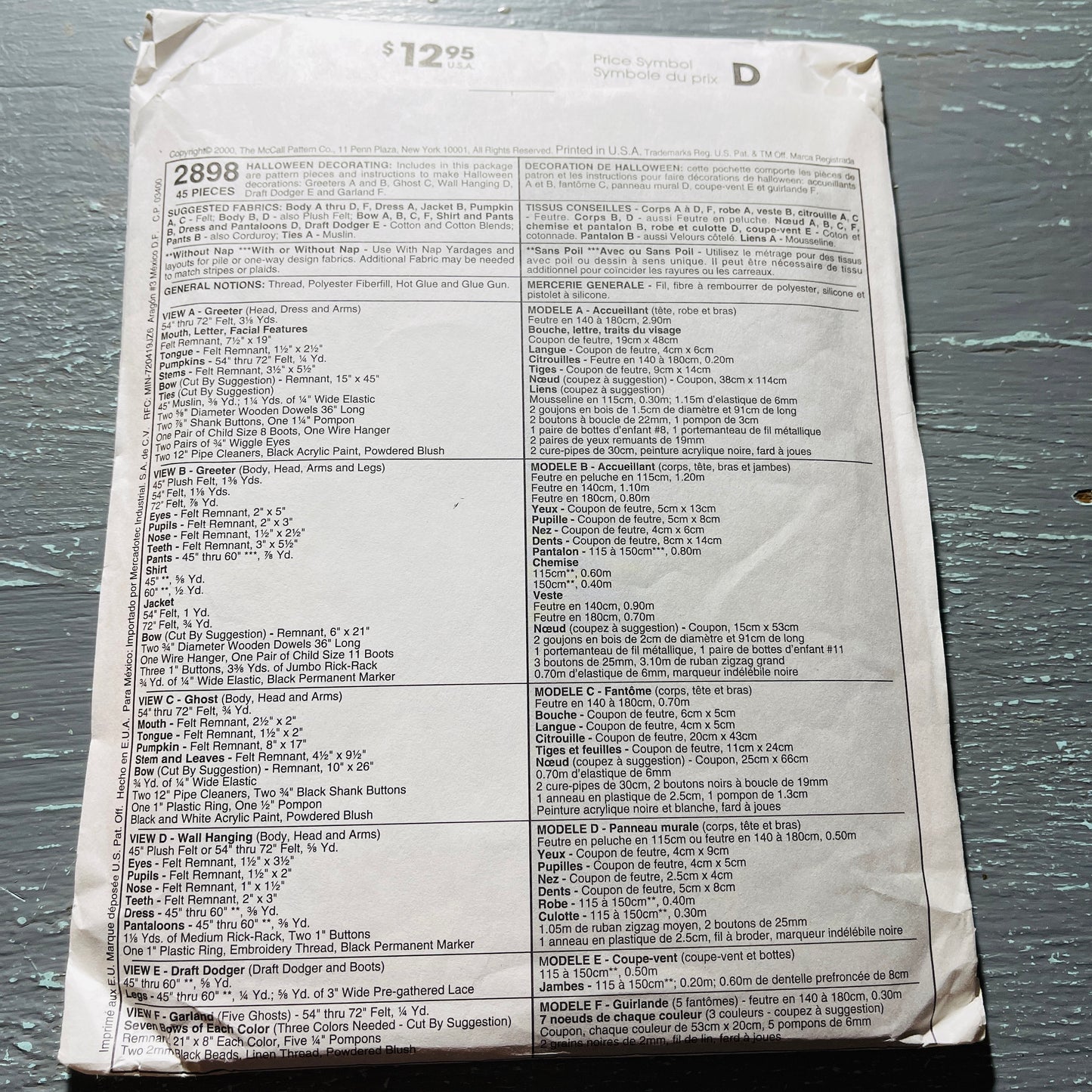 McCall's Crafts, 2898 Halloween, Vintage Sewing Pattern Pack