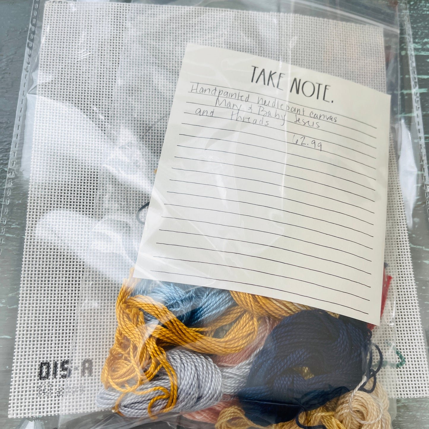 Mary And Baby Jesus, Hand Painted Needlepoint Canvas and Threads