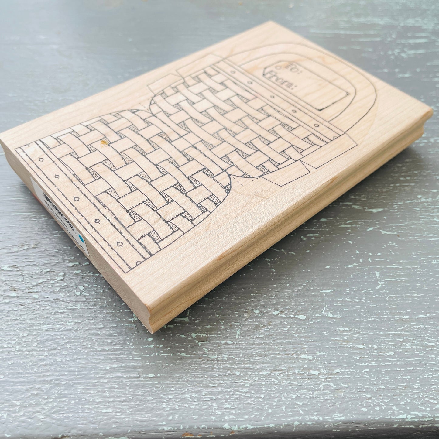 Ana's Basket, Limited Edition, 6500S, 7 By 4 Inch, Folding Gift Tag, Vintage 2003, Wood Block, Rubber Stamp