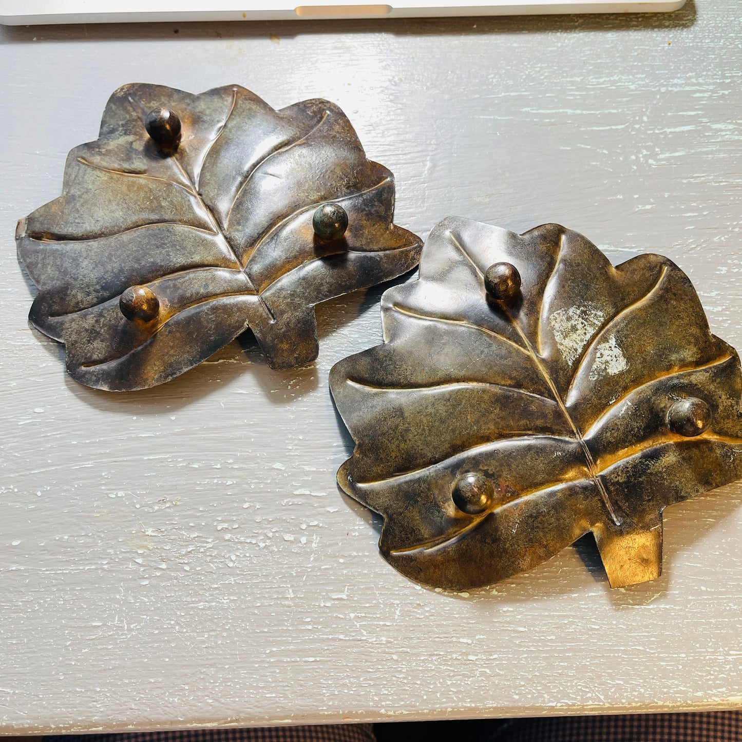 Nice Leaves, Set Of 2, Forge Stamped Metal Dishes/Trays, Vintage Decorative Collectibles