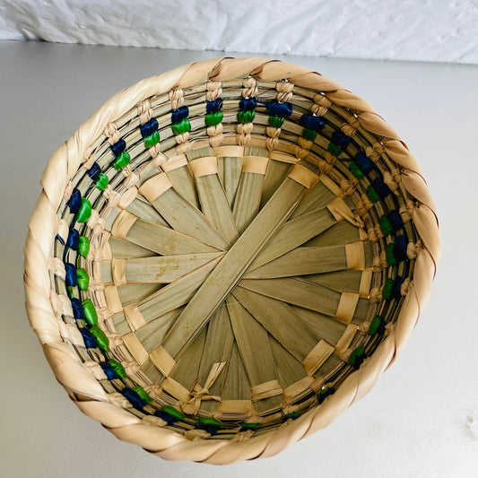Pretty little round woven Basket, 6 by 2 inches, vintage collectible