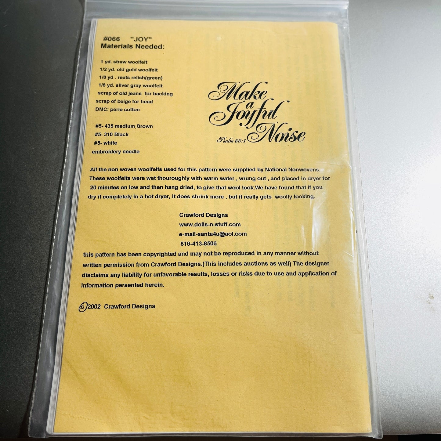 Dolls n' Stuff, Joy, 25 Inch Long Stocking ,Wool Felt, Vintage 2002, Sewing Pattern*