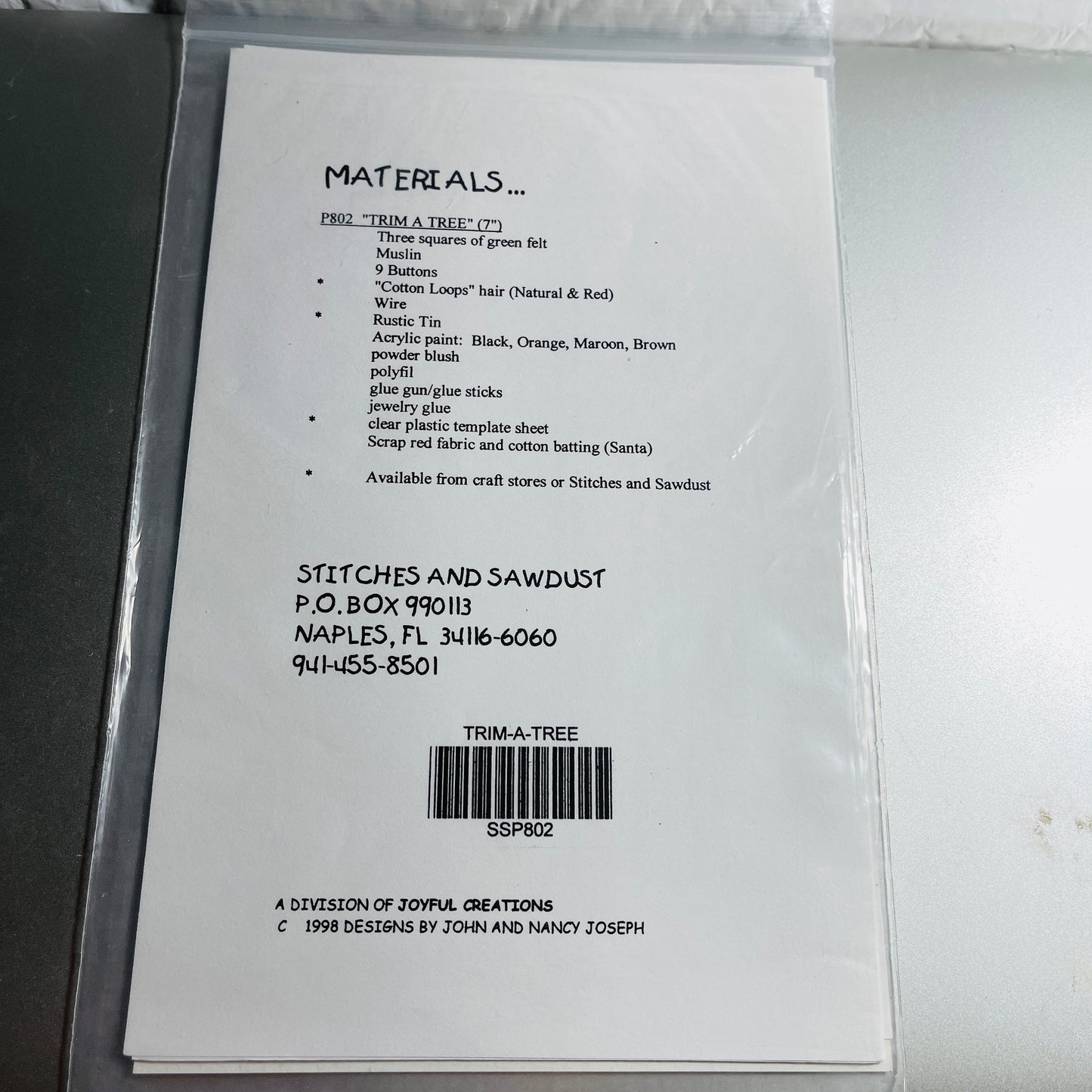 Stitches and Sawdust, Trim-A-Tree, #302, Vintage 1998, Stuffed Decoration, Sewing Design Pattern