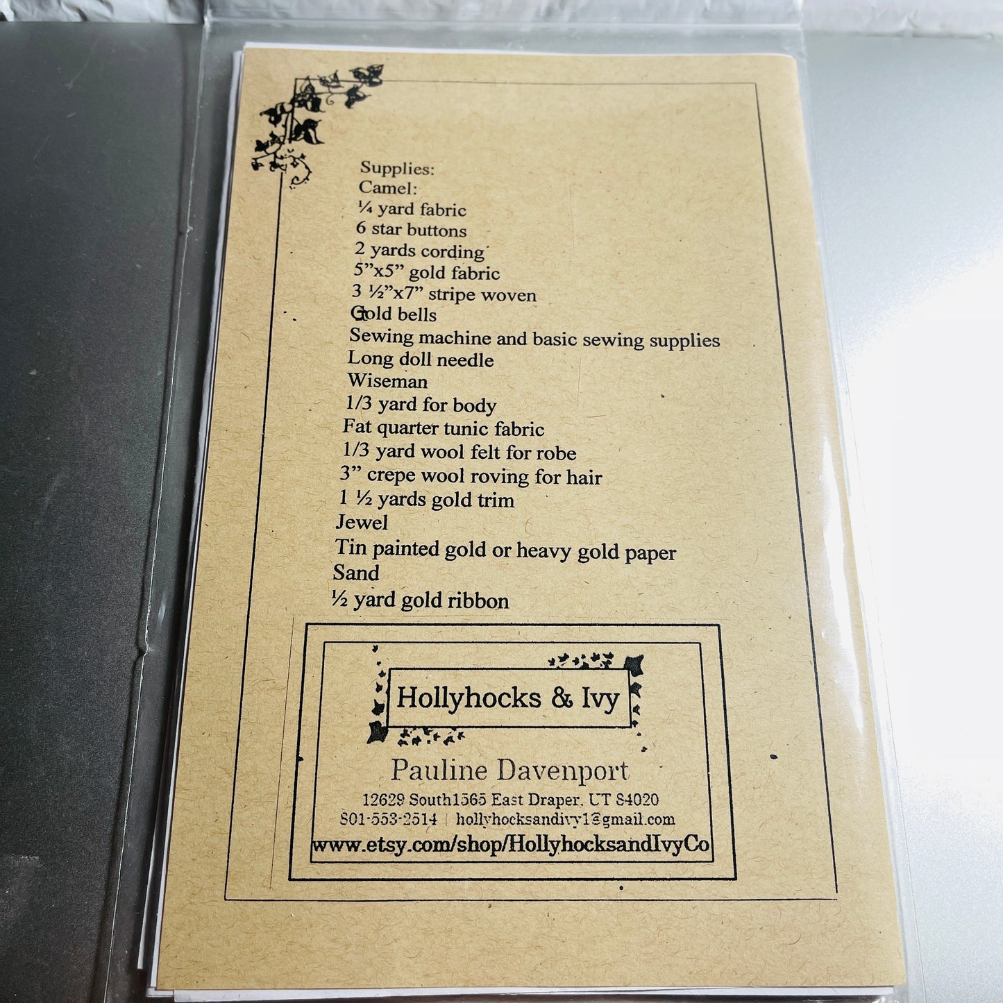 Hollyhocks and Ivy, Choice of Nativity Camel and Wise Man, or Shepard and Sheep*