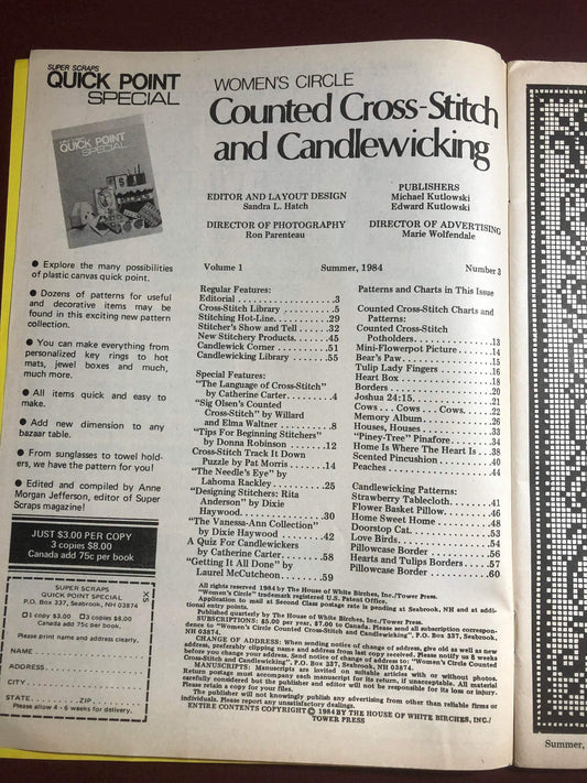 Women's Circle, Summer, Vintage 1984, Counted Cross Stitch and Candle Wicking, Magazine