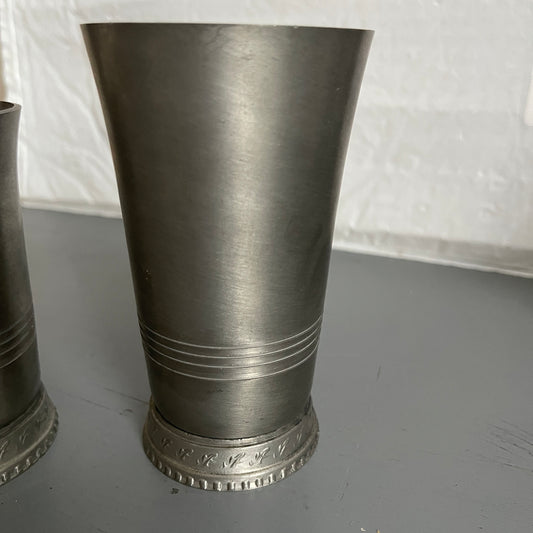 Pewter Rein Zinn, choice of stripe and floral pattern vintage tavern ware cups, collectible cottagecore, See Variations*