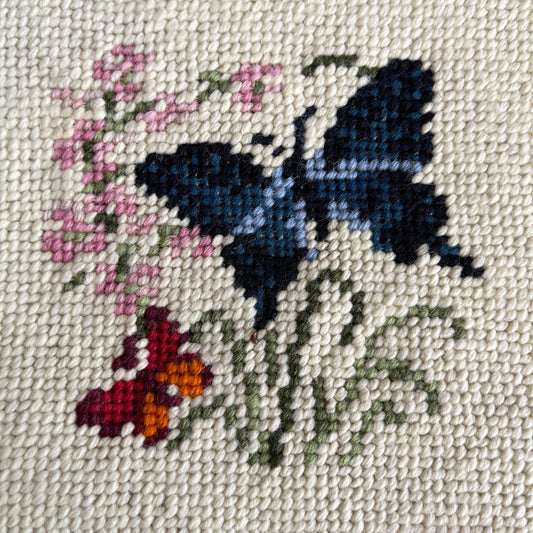 Completed Needlepoint Pictures Set Of 3 Butterflies, Grapes, and Bluebird Finished Projects*