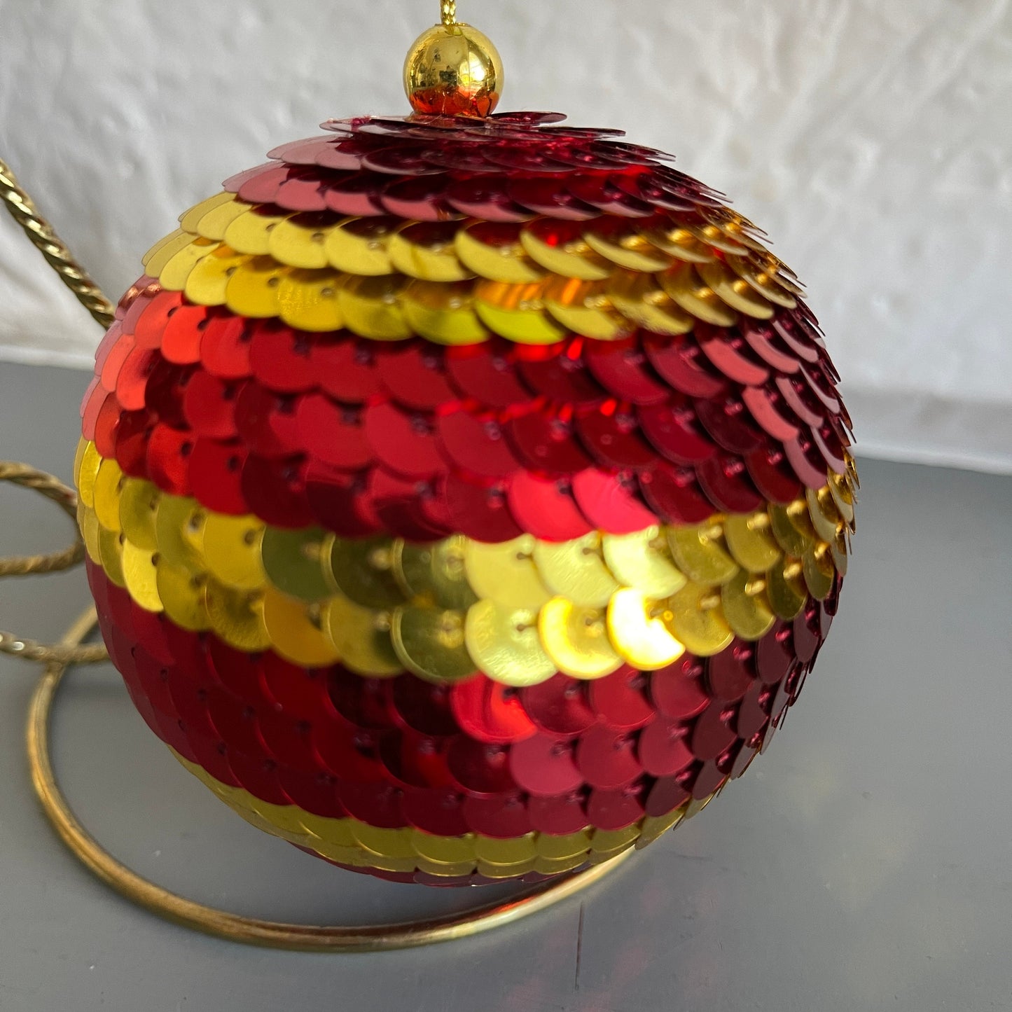 Robust Red and Gold Sequins Striped Ball Christmas Tree Ornament