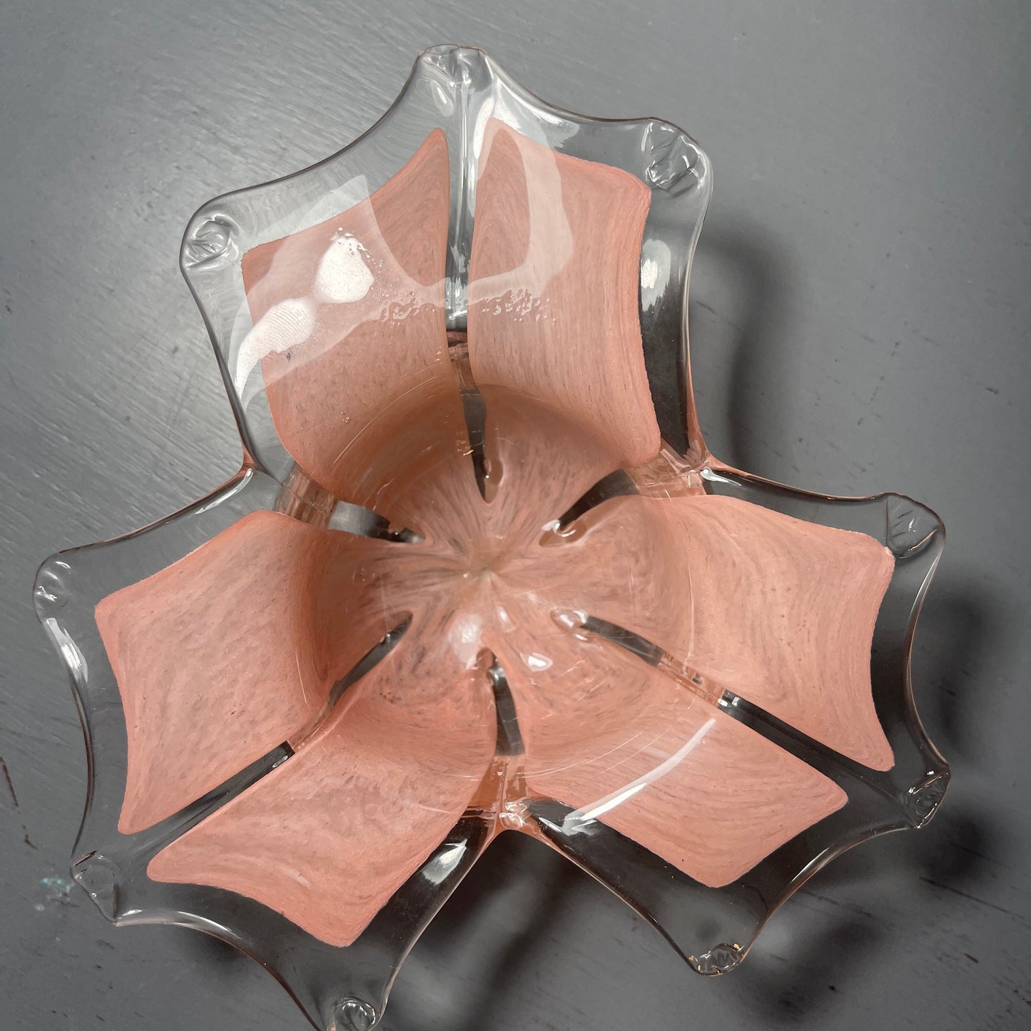 Murano Pretty Tulip Petal Bowl Made In Italy Vintage Collectible Glass Floral Decor