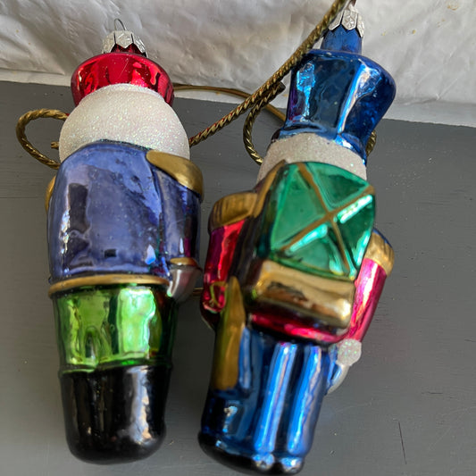 Nutcracker Pair of Toy Soldier Glass Christmas Tree Ornaments