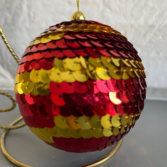 Robust Red and Gold Sequins Striped Ball Christmas Tree Ornament