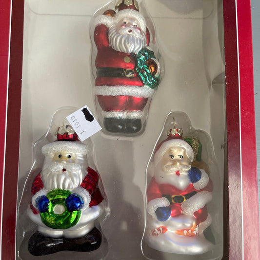 St. Nicholas Square Set Of 3 Santa Clauses Collectible Glass Christmas Ornaments
