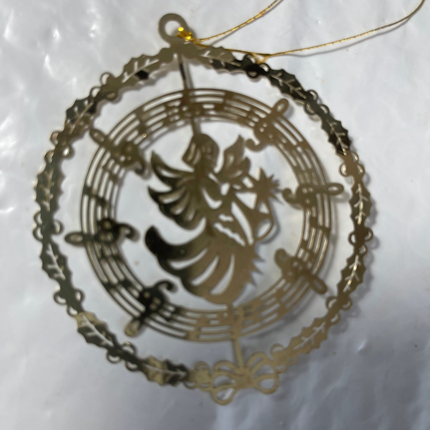 Trumpeting Angel with Music Notes Gold-tone Vintage Collectible Ornament