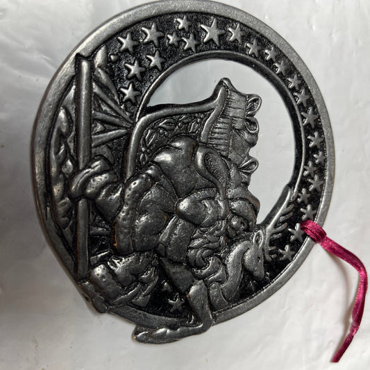 Pewter Santa Taking A Reindeer To His Sleigh 4 Inch Round Christmas Tree Ornament