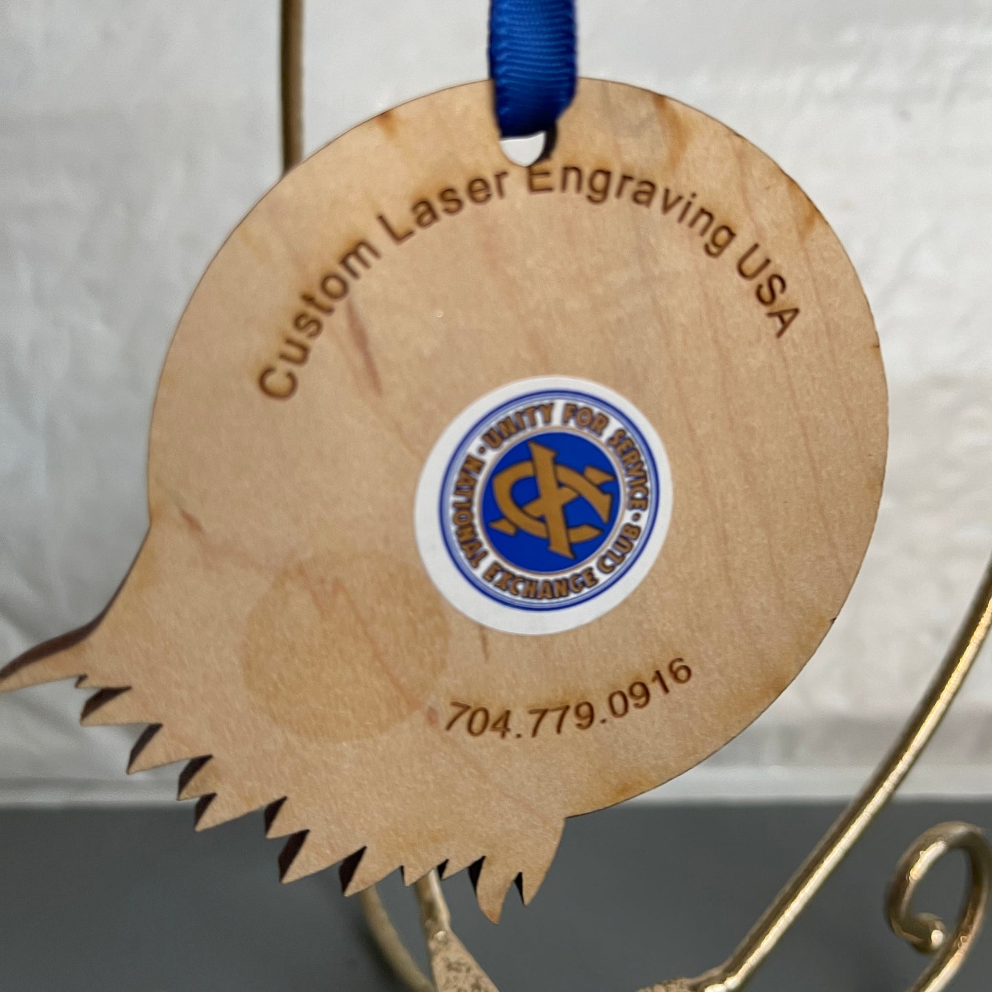Wooden Eagle By Custom Lazer Engraving USA For National Exchange Club Christmas Ornament
