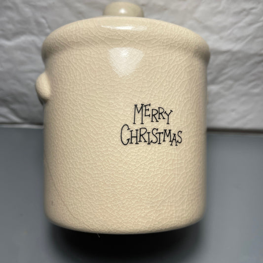 Merry Christmas To All Patriotic Snowman Vintage Candle Crock with Lid