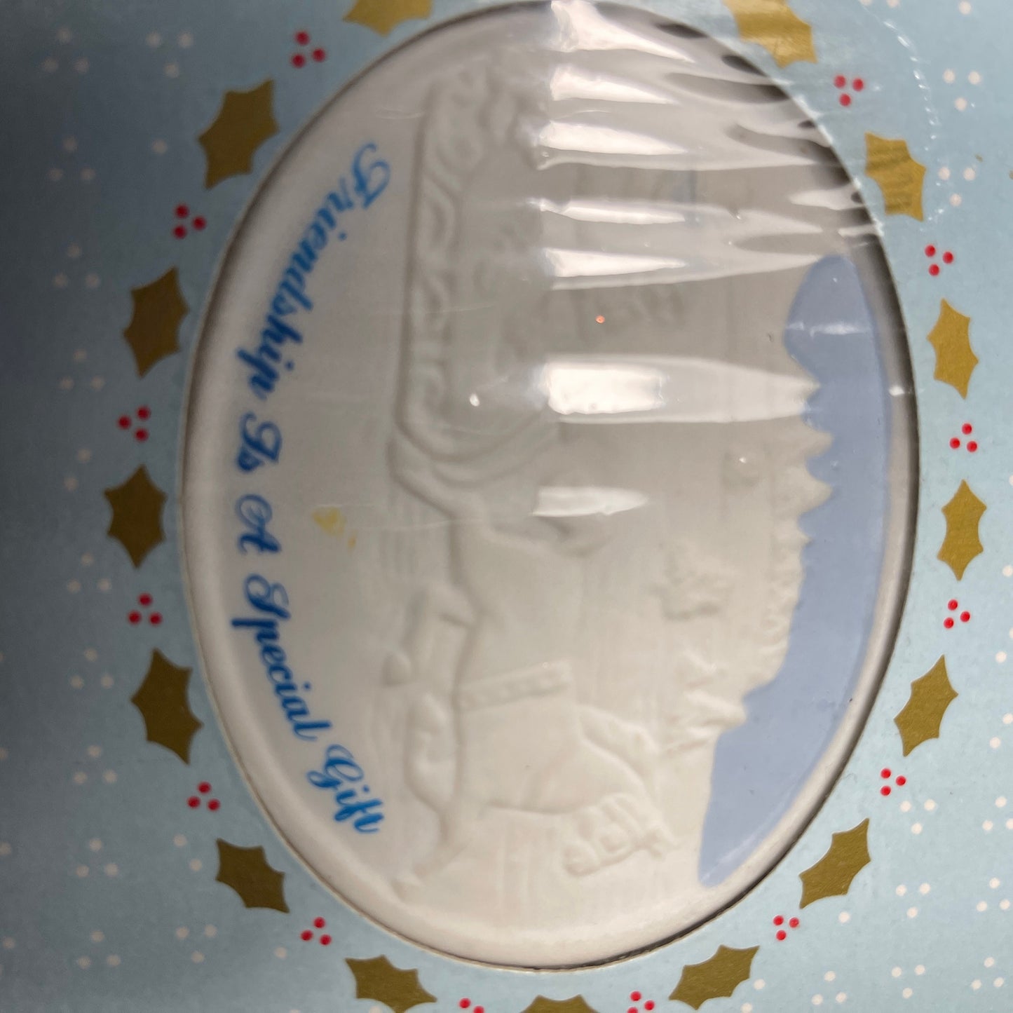 Russ Christmas Reminiscence Friendship Is A Special Gift Vintage Porcelain Ornament