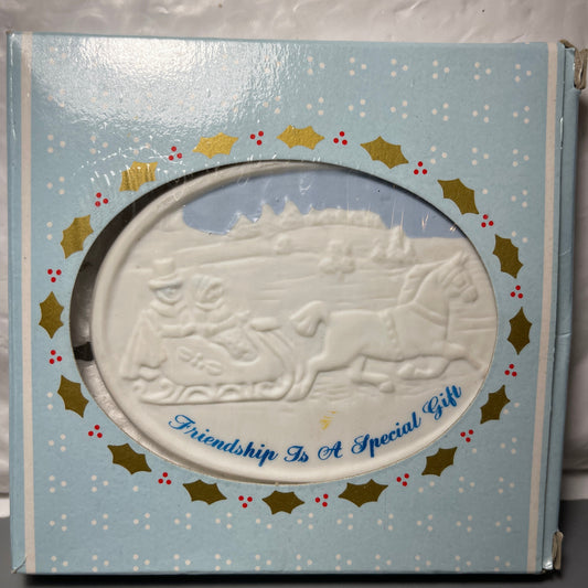 Russ Christmas Reminiscence Friendship Is A Special Gift Vintage Porcelain Ornament
