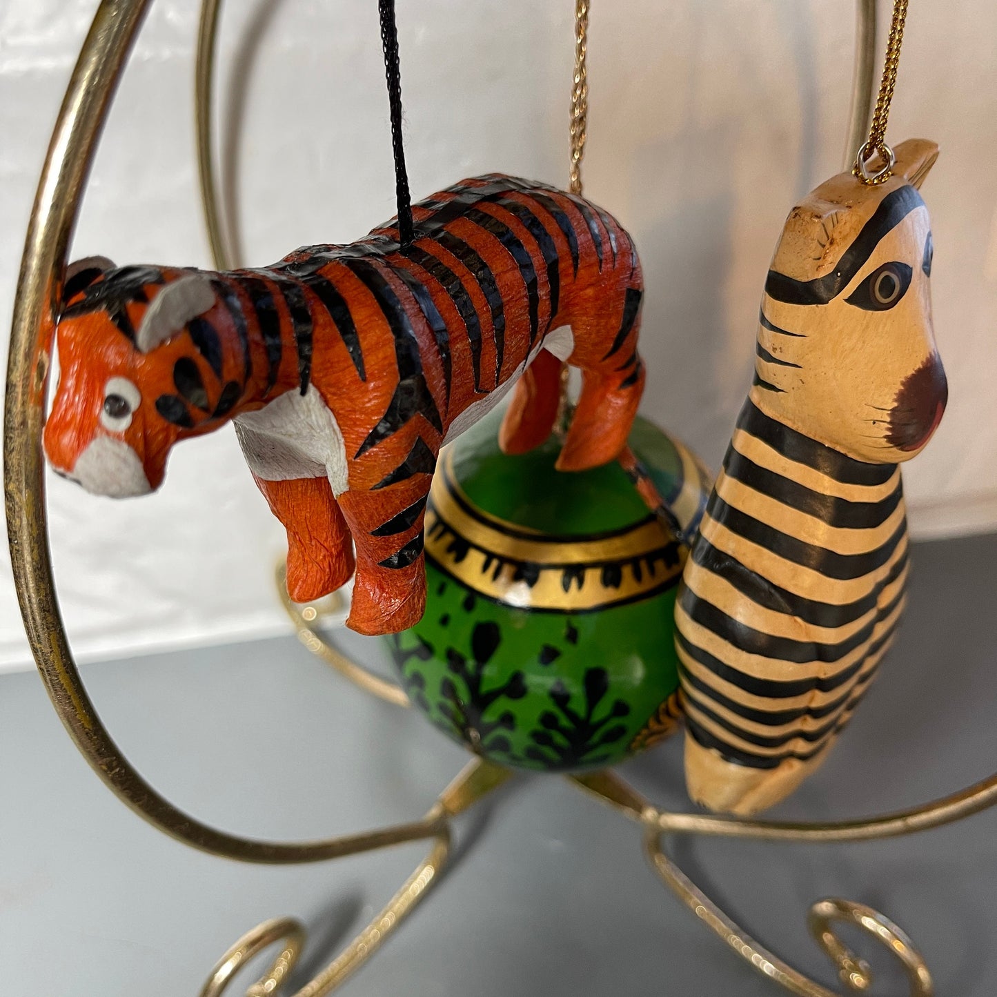 Jungle Animal Inspired Set Of 3 Vintage Christmas Tree Ornaments