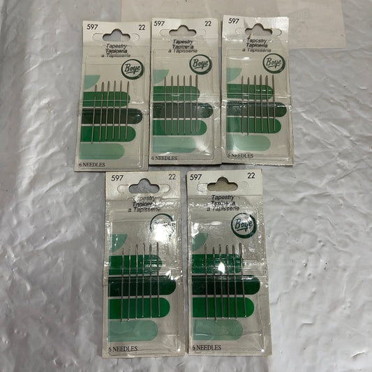 Boye Tapestry Needles Size 22 6 Needles Per Pack Set Of 5 Packs (Total Of 30 Needles) Vintage Sewing Notions