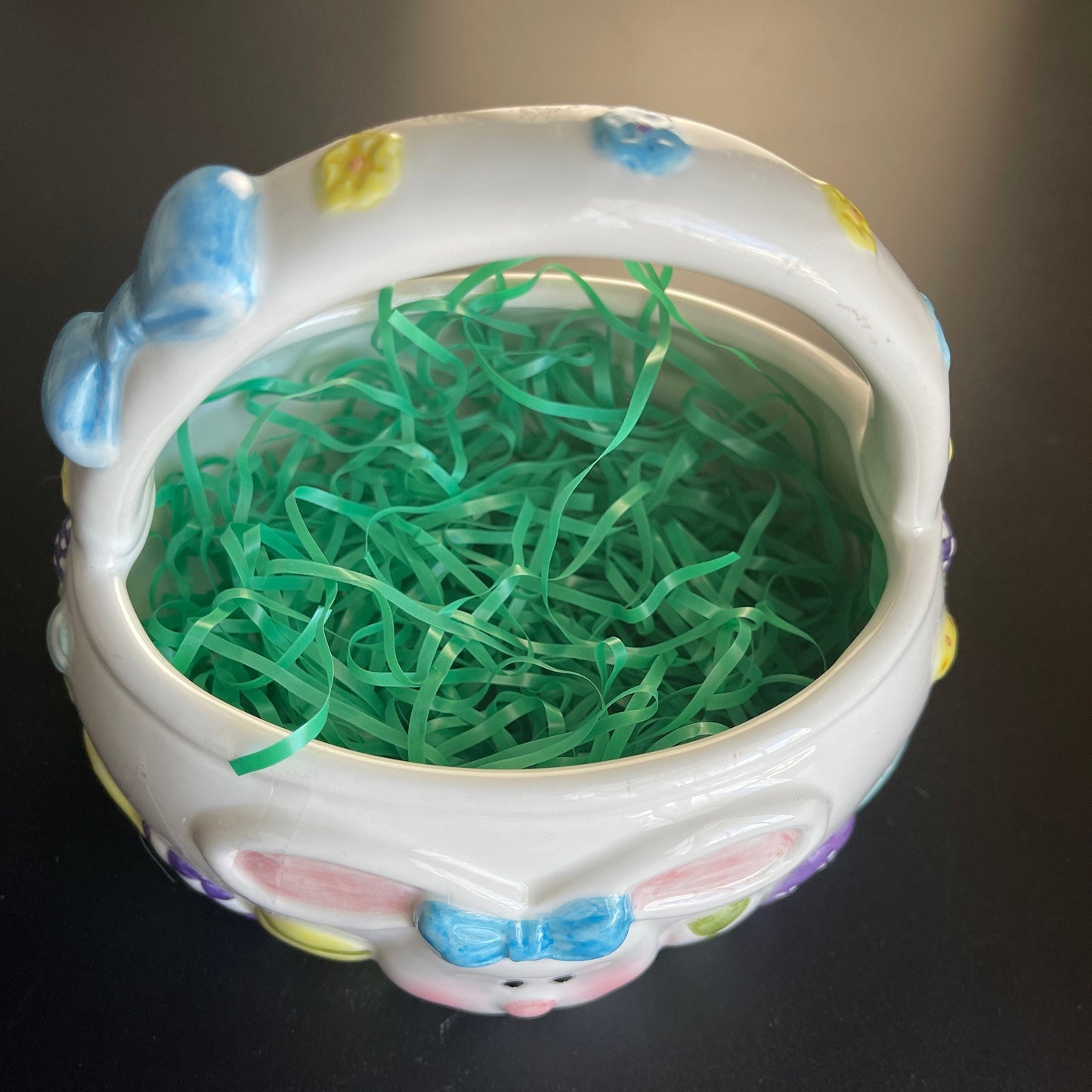 Beautiful Bunny Basket Vintage Porcelain Collectible Spring Decor 5 by 5.5 by 6 Inches