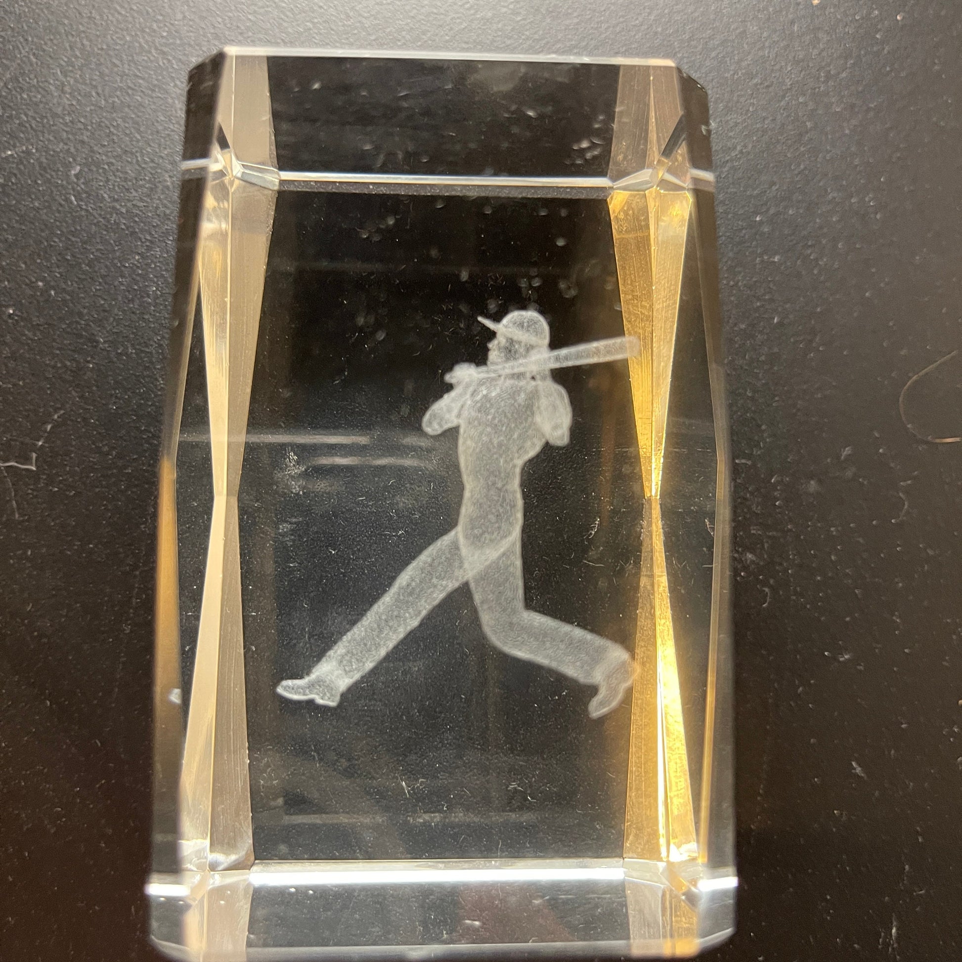 Laser Etched 3D Baseball Player Swinging A Bat Paper Weight Vintage Sports Collectible
