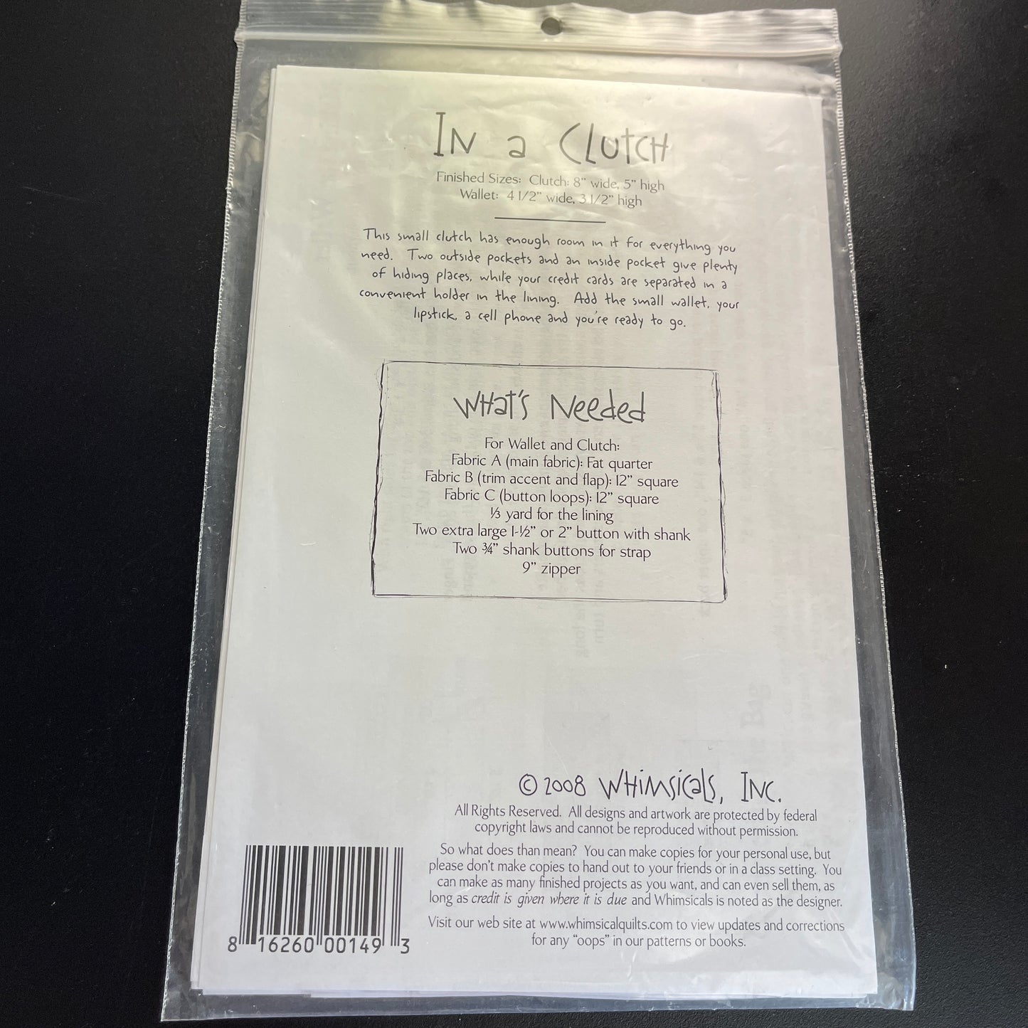 Whimsicals In A Clutch Purse Sewing Pattern