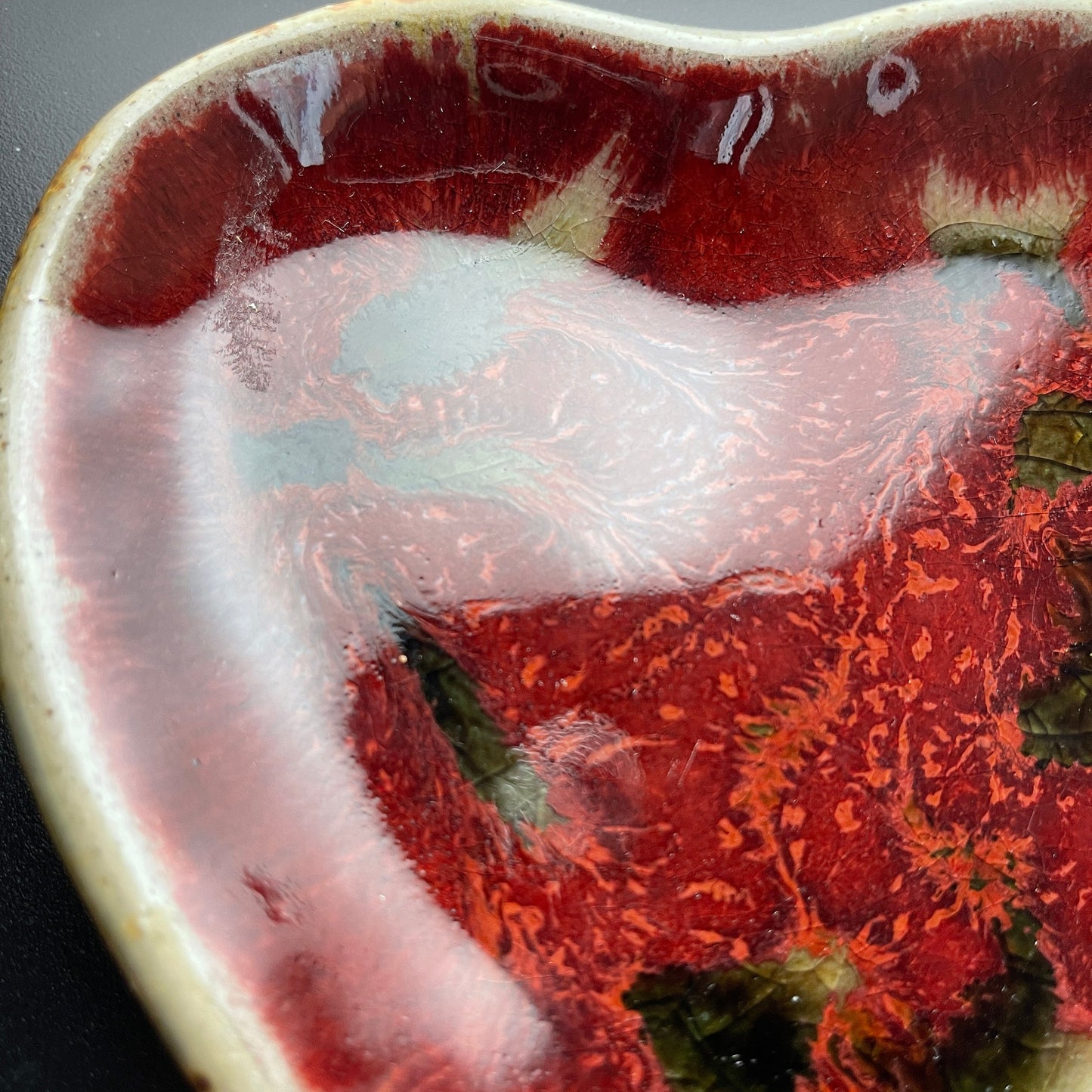 Stoneware Heat Shaped Trinket Dish Vintage Collectible Colonial Decor