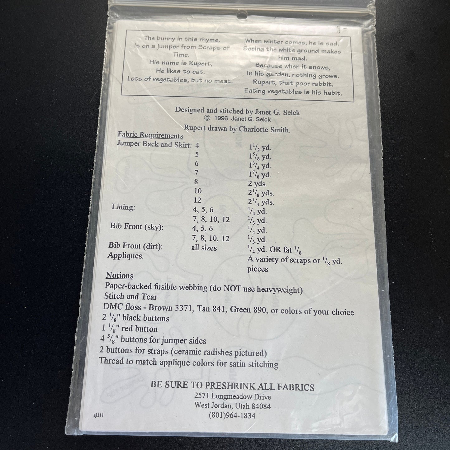 Scrapes of Time Rupert Jr. Bunny & Jumper Pattern Vintage 1996 Sewing Pattern