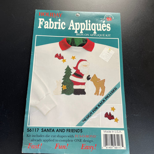 Whats New Set of 2 Fabric Iron-On Applique's Kits Holly Deer 56109 and Santa and Friends 56117