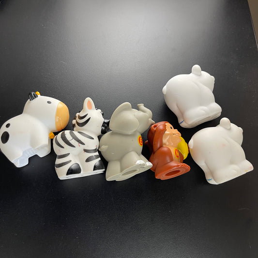 Fisher Price Little People Six Animals Alphabet Polar Bear x2, Cow, Elephant, Monkey, and Zebra Collectible Toys