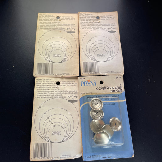 Prym Cover Your Own Buttons Lot of 5 packs 3 per pack 7/8 inch round Vintage Sewing Notions