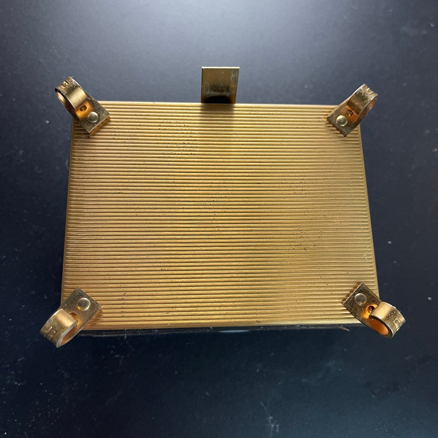 Elegant Floral Topped Brass Case 3 tiered Fold Open Jewelry Box with Ornate Little Brass Legs