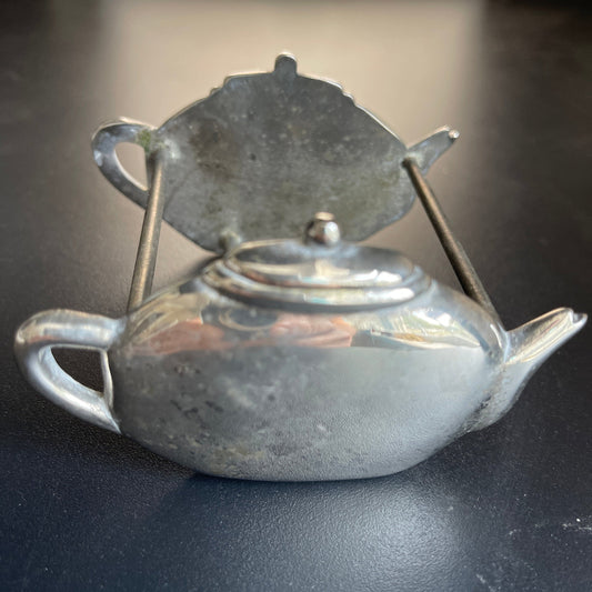 Charming Chrome Tea Kettle Tea Bag Caddy Vintage Serving Ware