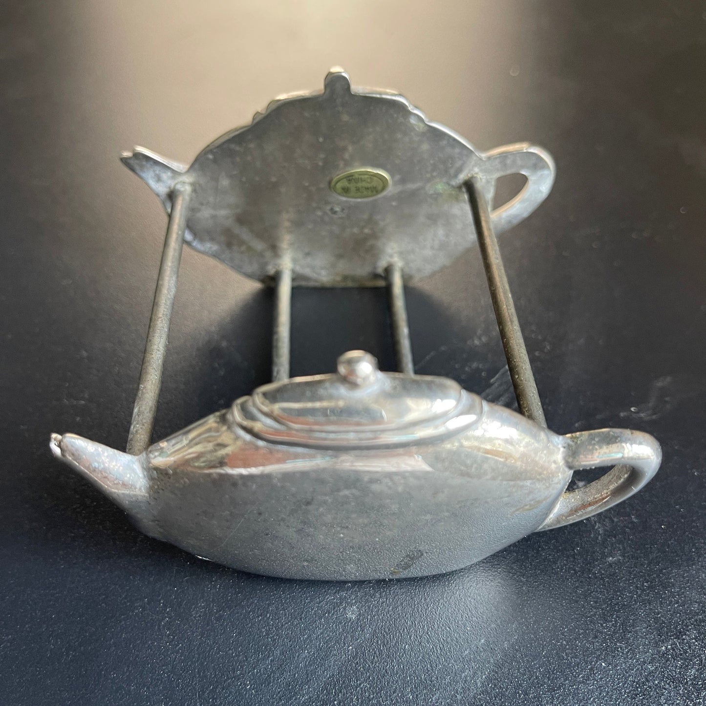 Charming Chrome Tea Kettle Tea Bag Caddy Vintage Serving Ware