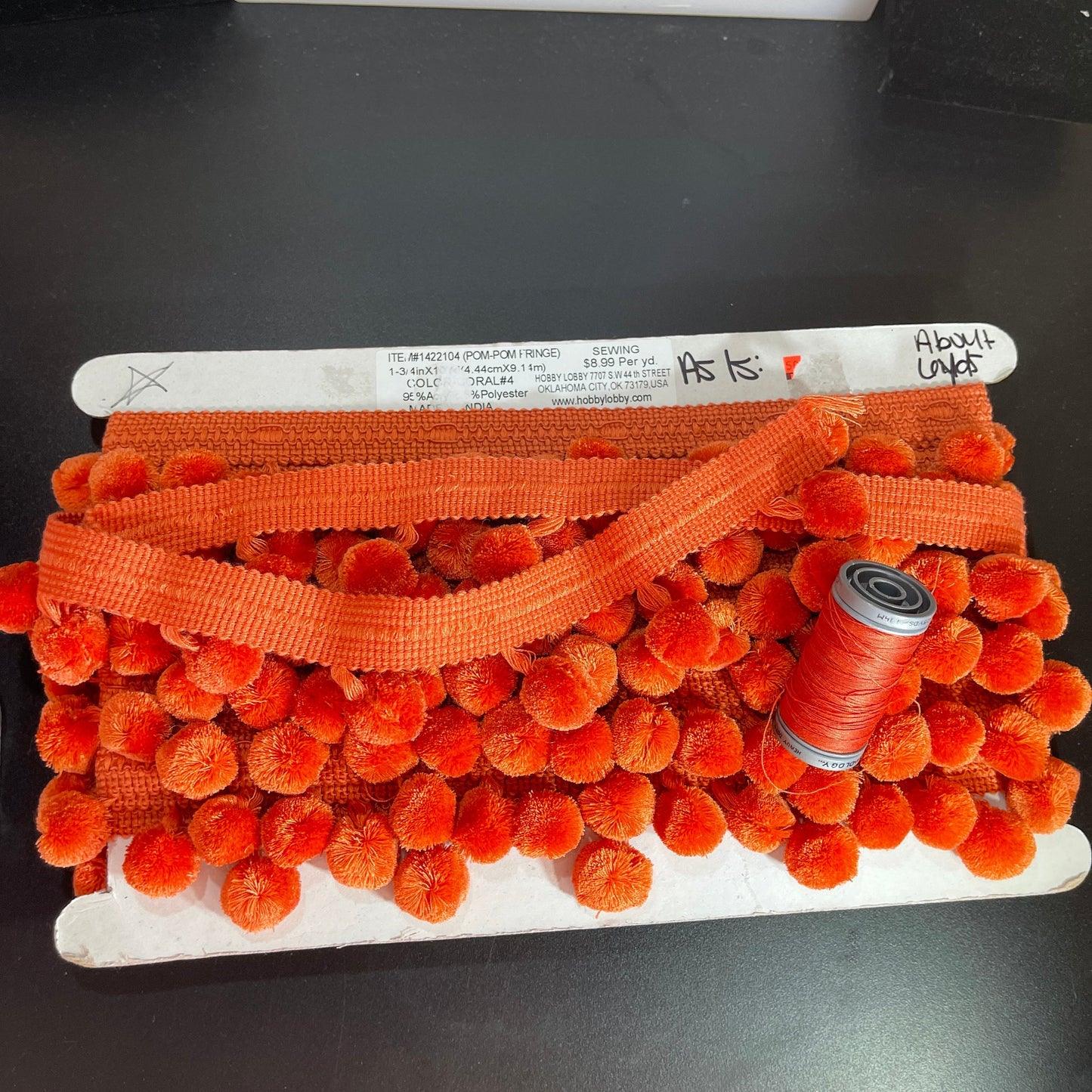Pom-Pom Trim with Thread Corral/Orange 5 yards long 1.75 inches wide