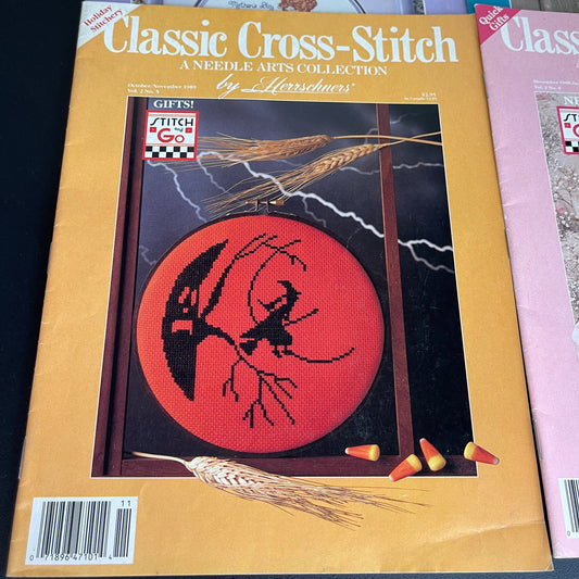 Classic Cross Stitch by Herrschners mixed lot of 4 vintage 1989 chart magazines see pictures and description*