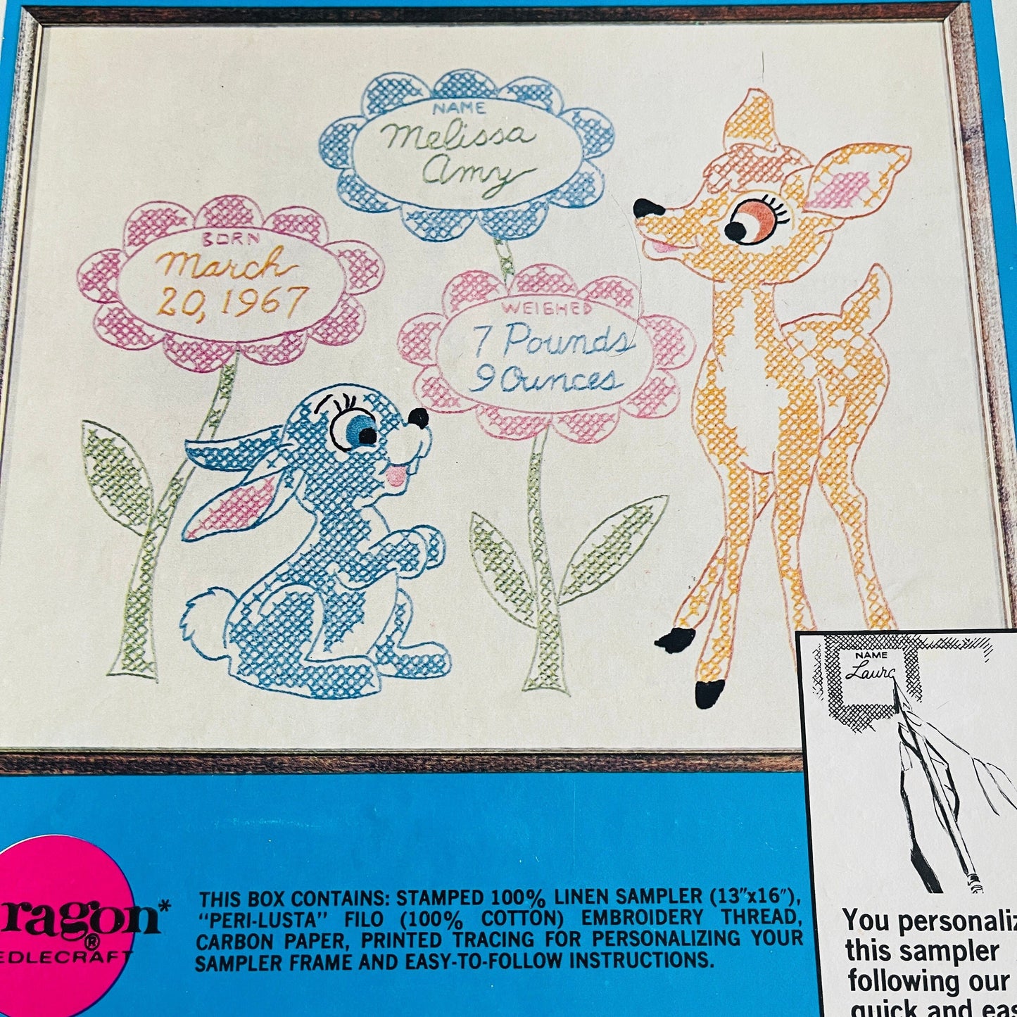 Disney’s, Paragon, Walt Disney's Bambi, Birth Record, Sampler, with Frame See Pictures*